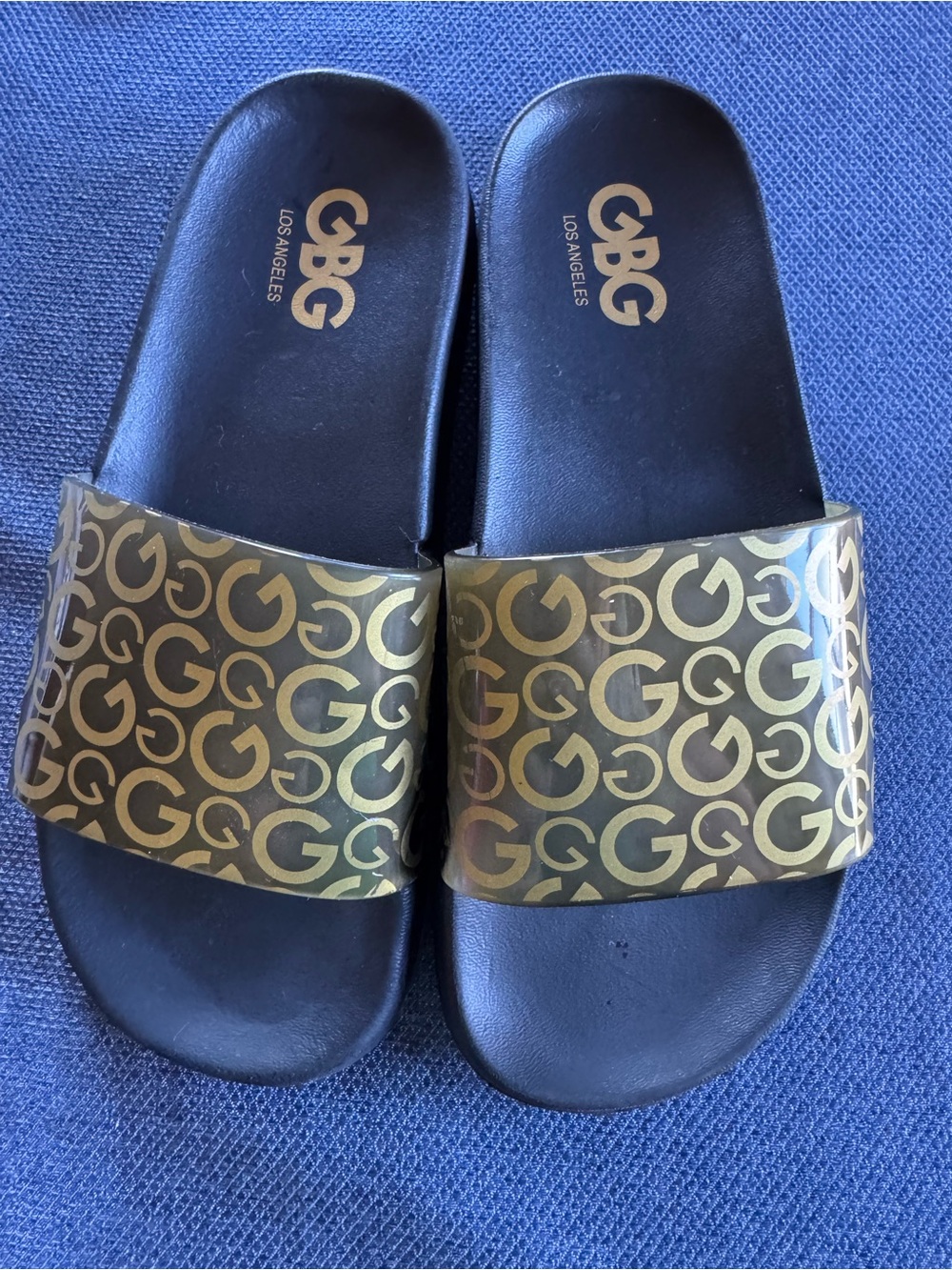 GBG Los Angeles Black Slide Sandals with Embossed Logo